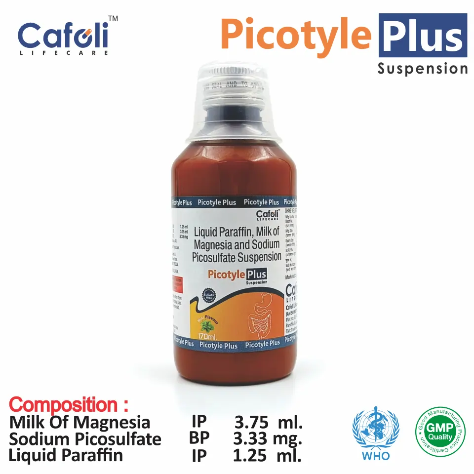 Sodium Picosulfate 3.33mg + Liquid Paraffin 1.25ml + Milk of Magnesia 3.75ml Sugar-Free Syrup | PCD Pharma Franchise for Laxatives